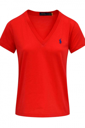 Cotton jersey v-neck tee, Bright hibiscus