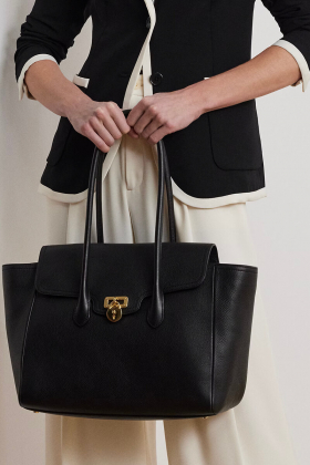 Pebbled Leather Large Tanner Satchel, Black