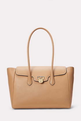 Pebbled Leather Large Tanner Satchel, Buff