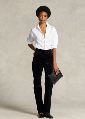 Straight Fit High-Rise Corduroy Pant, Polo Black