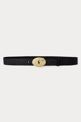 Polo ID Oval-Buckle Vachetta Belt, Black