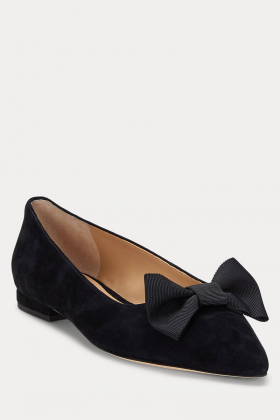 London Bow-Trim Suede Ballet Flat, Black