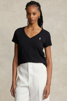 Cotton Jersey V-neck Tee, Polo Black