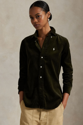 Stretch Slim Fit Cotton Corduroy Shirt, Olive