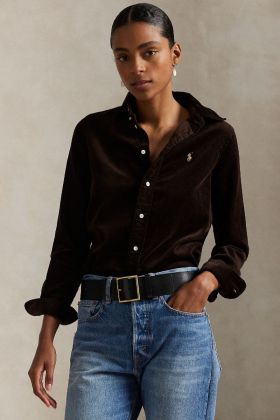 Stretch Slim Fit Cotton Corduroy Shirt, Dark Beech