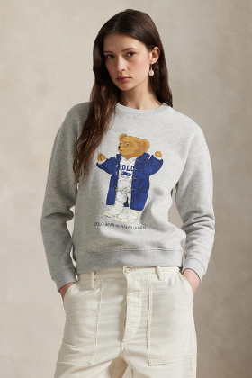 Polo Bear fleece crewneck, Light smoke heather