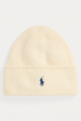Knit Merino Wool Beanie, Cream Ragg