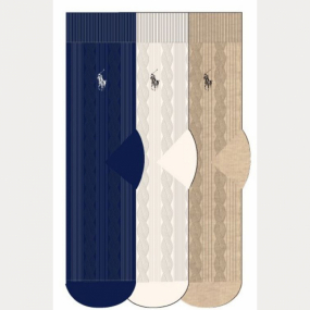 Cable-Knit Crew Sock 3-Pack, Navy Assorted