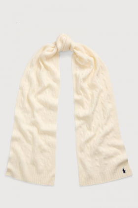 Cable-Knit Wool-Cashmere Scarf, Cream