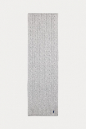 Cable-Knit Wool-Cashmere Scarf, Soft grey