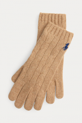 Cable-Knit Wool-Cashmere Gloves, Camel