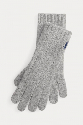 Cable-Knit Wool-Cashmere Gloves, Soft grey