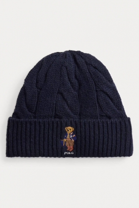 Polo Bear Cable Wool-Blend Beanie, Navy