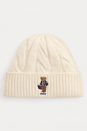 Polo Bear Cable Wool-Blend Beanie, Cream