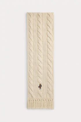 Polo Bear Cable-Knit Scarf, Cream