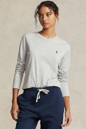 Long-Sleeve Jersey Crewneck Tee, Cobblestone Heather