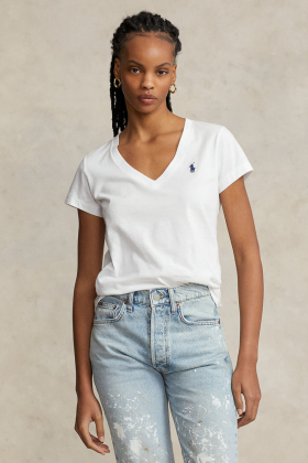 Cotton Jersey V-neck Tee, White