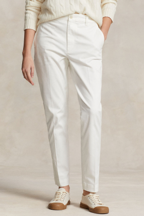 Cropped Slim Fit Twill Chino Pant, Warm White
