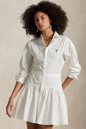 Cotton Broadcloth Paneled Shirtdress, White