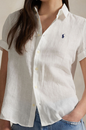 Linen Short-Sleeve Shirt, White