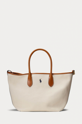 Medium Tote Canvas Bag, Natural & Navy