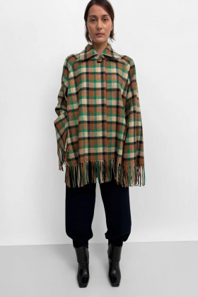 Yuna short check jacket, Nutty/Leaf Green