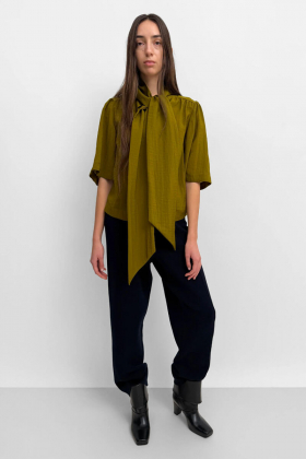 The Anya airy scarf blouse, Mud Green