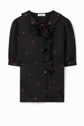 The Xilla flounce blouse, Retro Red/Black