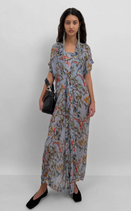 The Olympia wrap caftan dress in Trailing, Blue multi