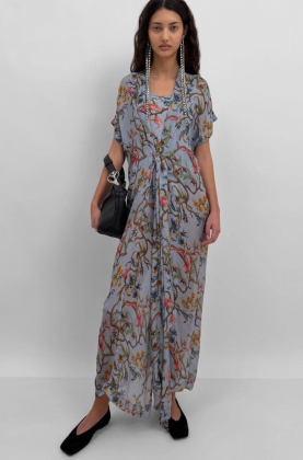 The Olympia wrap caftan dress in Trailing, Blue multi