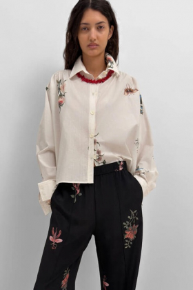 The Taylor poplin cropped shirt in Duchess, Cream multi