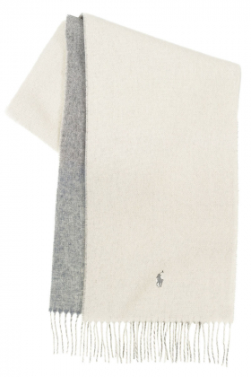 Frige-Trim Wool Scarf, Cream & Light Vintage Heather