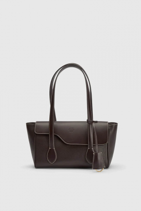 Eira walnut/contrast stitch grained leather shoulder bag