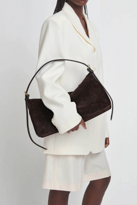 Castellare walnut suede shoulder bag