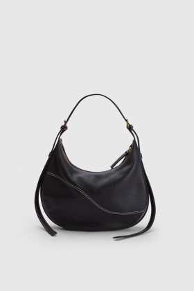 Liveri Small Hobo Bag, Black Contrast Stitch Grained Calf