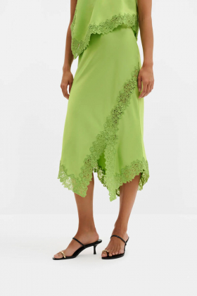 Heylin Asymmetric Lace Detail Skirt, Lime