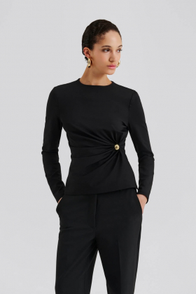 Mailey Jersey Brooch Long Sleeve Top, Black