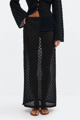 Fannie Pointelle Knitted Maxi Skirt, Black