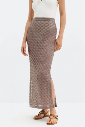 Fannie Pointelle Knitted Maxi Skirt, Taupe
