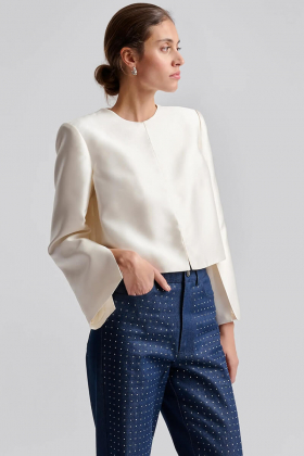 Ruthie cropped long sleeve blouse,  Ivory