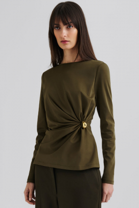 Mailey Jersey Embellished Long Sleeve Top, Olive