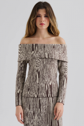 Cirella Jaquard Knitted Off Shoulder Top, Moire