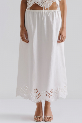 Chara Broderie Anglais Maxi Skirt, White