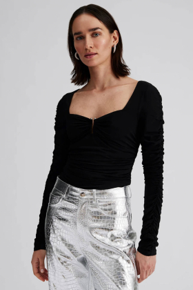 Elle Heart Shaped Jersey Top, Black