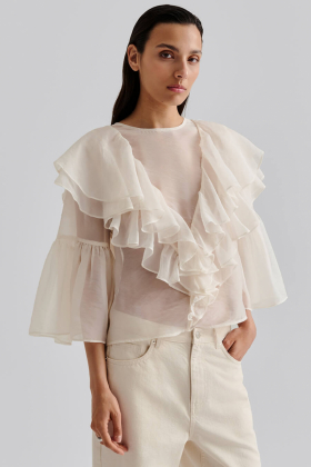 Alexia Organza Frill Blouse, Vanilla