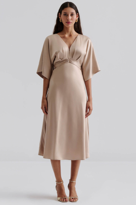 Juno V-neck Satin Midi Dress, Champagne