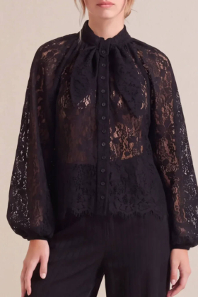 Lace Bow Blouse, Black