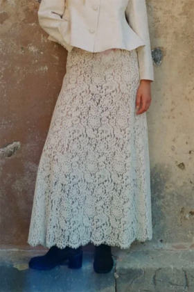 Lace Velvet Skirt, Vintage White