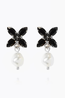 Star Pearl Earrings Rhodium, Pearl/jet