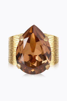 Classic Drop Ring Gold, ReCreated Light Smoked Topaz